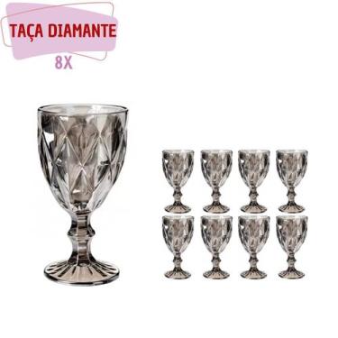 Imagem de Kit 8 Taça Diamante de Vidro Cinza Metalizada 340ml Água Suco - PRATIC