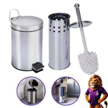 Imagem de Lixeira Aço Inox 3 L Escova Sanitária e Suporte Balde Removível Resist