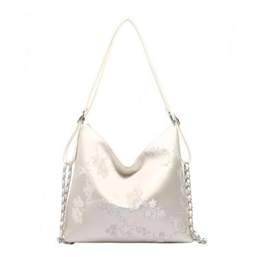 Imagem de Jormino Sacola, bolsa de ombro Hobo de grande capacidade, bolsa floral, mochila conversível, Branco, One Size