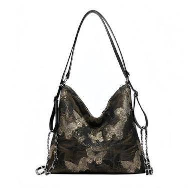 Imagem de Jormino Sacola, bolsa de ombro Hobo de grande capacidade, bolsa floral, mochila conversível, Preto, One Size