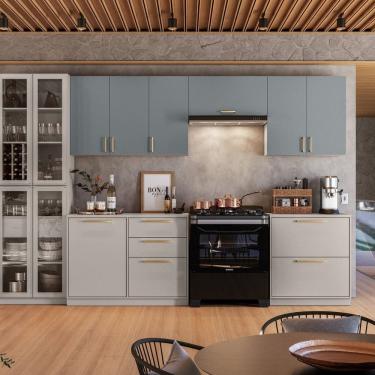 Imagem de Cozinha Modulada com Cristaleira 6 Peças Essence 100% Mdf  Cinza