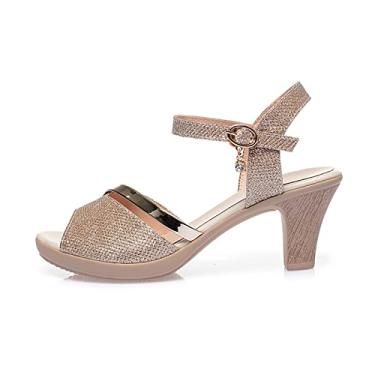 Imagem de Sandálias femininas douradas verão sapatos femininos sandálias de dedo do pé aberto sandálias femininas de salto alto fashion para mulheres(Golden,41EU)