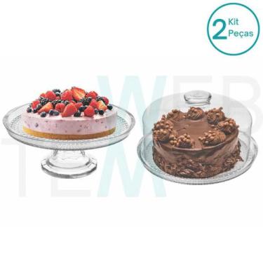 Imagem de Conjunto Boleira e Suporte para Bolo de Vidro Vitazza Pratos 28cm para