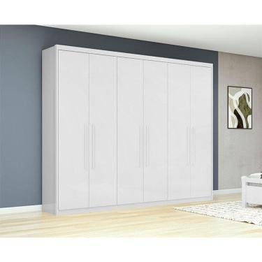 Imagem de Guarda Roupa Casal Ambiente Áries 6 Portas Branco Brilho - Lopas
