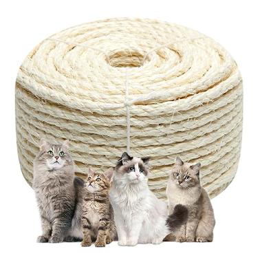 Imagem de Corda de sisal branca de 1/4 pol. por 49 pés para reparo e substituição de torre de árvore de poste de arranhar gatos, faça você mesmo, corda de cânhamo para gatinhos, prateleiras, móveis, janela, poleiro, rede escalada, 6 mm por 15 m