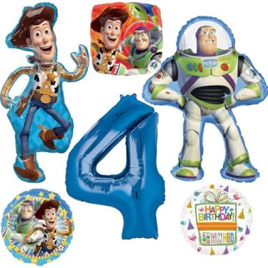 Imagem de Anagram Woody and Buzz Lightyear's 4th Birthday Party Supplies Balloon Bouquet Decorations