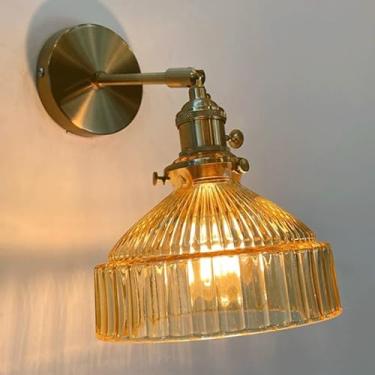 Imagem de Luminária de parede de cabeceira estilo nórdico, estilo latão, com base simples, estilo macaron, criativa, para sala de estar, bar, cozinha, corredor, estudo, sala de jantar (amarelo)