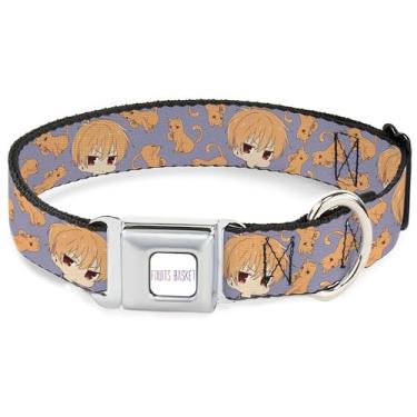 Imagem de Coleira para animais de estimação Crunchyroll, fivela de cinto de segurança de metal, cesta de frutas Chibi Kyo Soma e gato espalhados laranja azul, 40,6 a 58 cm de largura