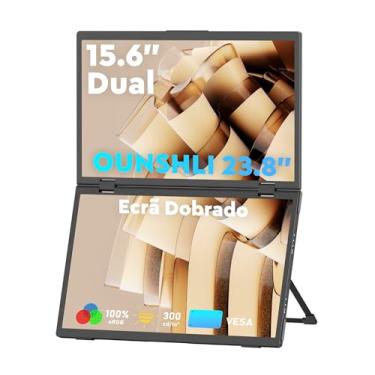 Imagem de Extensor de tela de laptop triplo, 15,6" 1080P FHD IPS dobrável empilhado monitor portátil, 180 ° de rotação, USB C Travel Extended Computer Display w/VESA, Plug & Play para PCs (Wins/Mac)