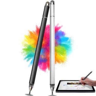 Imagem de Caneta Stylus Capacitiva 2 em 1 Universal Para Telas Touch Tablets, smartphones e notebooks compatível com Apple, Samsung, Xiaomi, Motorola Sem Bateria, Sem Bluetooth Alta Precisão (Preto)