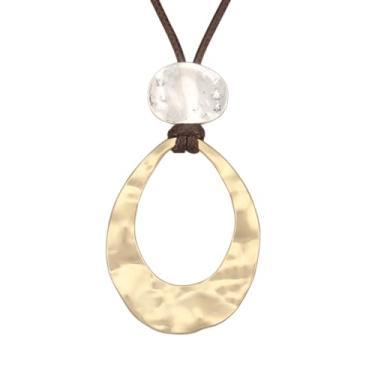 Imagem de JAOYU Colares boêmios para mulheres, colar de couro, pingente de madeira, gargantilha longa, marrom, círculo, boho, joia hippie, Couro sintético, Sem Pedra Preciosa