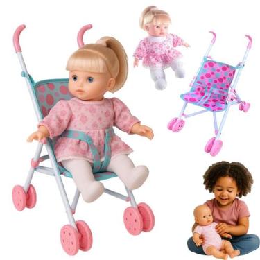 Imagem de Kit Carrinho de Boneca + Soft Loira Brinquedo Menina Reborn - EINSTOK