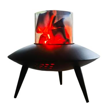 Imagem de Ecogbd Fogão De Chá Flying Saucer, Café Com Chamas Vidro Transparente Estilo Ovni, Liga Aço A Lenha Carvão Para Acampamento Ao Ar Livre No Quintal E Churrasco