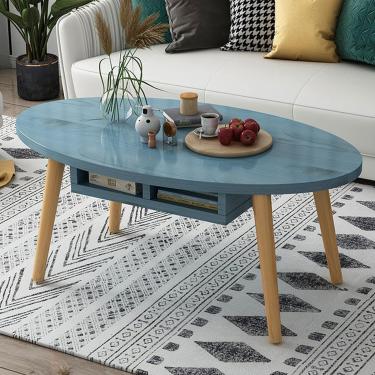 Imagem de Mesa de café oval, com pernas de madeira maciça, mesa lateral de madeira moderna, com balde de mesa, para a mesa central da sala de estar, B, 120 * 60 * 43cm