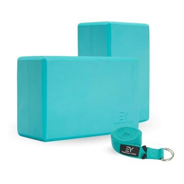 Imagem de Everyday Yoga Conjunto De Bloco Espuma E Alça Ioga, Superfície Macia Antiderrapante Para Estabilidade - Aqua 4 Pol.