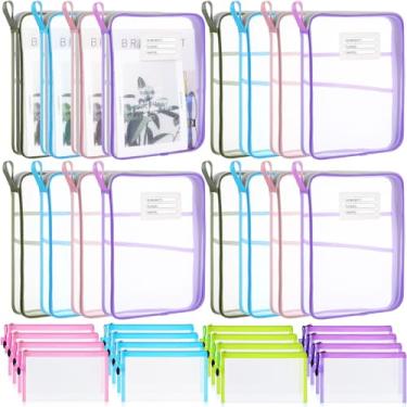 Imagem de Feifeiya 32 conjuntos de bolsas de malha com zíper A4 pasta de três camadas organizador de documentos sacos de arquivo de malha transparente com alça bolsas de lápis, bolsa de documentos à prova