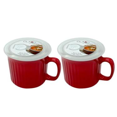 Imagem de 1 Stop & Go Caneca de sopa/refeição Claro de 590 ml com tampa de plástico ventilada (capa) - Conjunto de 2 - Durável, elegante e perfeita para sopa, café, chá, pimenta, aveia, cacau quente e assar