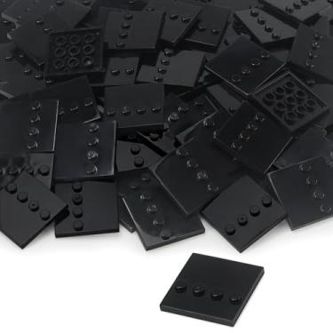 Imagem de Feleph 50 peças de placas modificadas em azulejo 4 x 4 com 4 pinos na lateral preto compatível com base de exibição de figuras conjunto de pacote 6179 88646