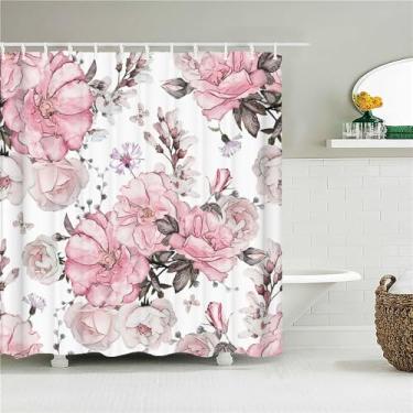 Imagem de Cortina de banho com padrão de folhas de árvore, tecido para chuveiro, flores, tela de banheira com ganchos para decoração de casa de banho, 581Y, L90 x A180 cm