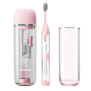 Imagem de JOUGE Conjunto de escova de dentes dobrável para viagem, 3 em - 1, com copo de higiene dental, recipiente de pasta de dentes, escovas de dentes dobráveis portáteis para acampamento, caminhadas