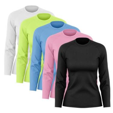 Imagem de Kit 5 Camisas Feminina Manga Longa Proteção Uv Dry Fit - Brás e Cia, G