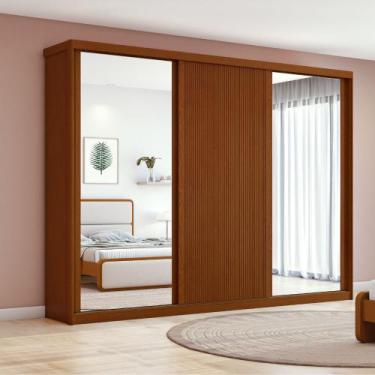 Imagem de Guarda Roupa Casal Flex Ripado Espelho 3 Portas de Correr MDF Ollie Lo