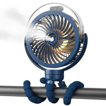 Imagem de Ventilador de carrinho de bebê de nebulização – Ventilador de resfriamento portátil de 6000 mAh com função de névoa, clipe recarregável para carrinho, academia, escritório, acampamento