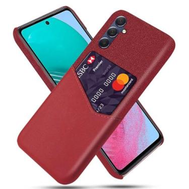 Imagem de Capa para Samsung Galaxy M55,Tela e tampa de couro PU,Anti-deslizante,Resistência à impressão digital,Caso de proteção de 360°com 1 slot de cartão atrás-Red