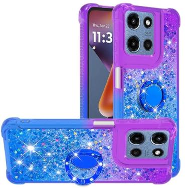 Imagem de Monwutong Capa Slim Fit para Moto G Stylus 5G 2025, brilhante efeito areia movediça TPU bumper anel magnético, quatro cantos, capa de proteção antiqueda pesada para Moto G Stylus 5G 2025, roxo azul