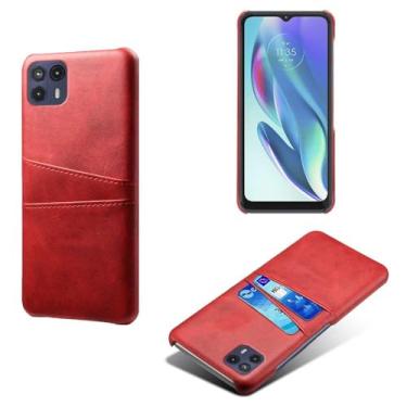 Imagem de Capas Compatível com MOTO G50 5G,Caso de couro PU-Tampa de telefone a prova de choque com 2 slots de cartão,Proteção anti-impressão digital e anti-gota-Red