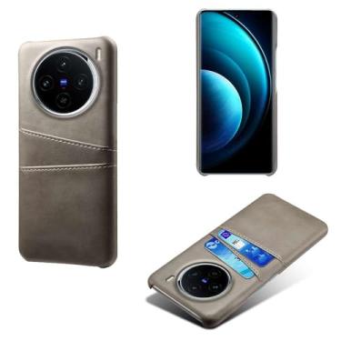 Imagem de Capas Compatível com VIVO X100,Caso de couro PU-Tampa de telefone a prova de choque com 2 slots de cartão,Proteção anti-impressão digital e anti-gota-Grey