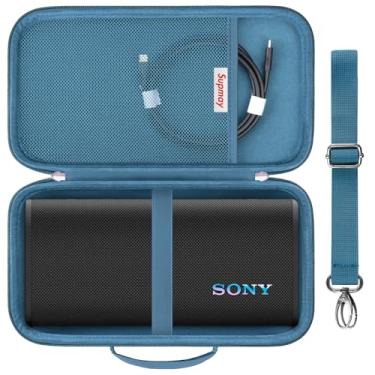 Imagem de Supmay Estojo rígido para alto-falante Bluetooth portátil sem fio Sony ULT Field 3, capa de proteção de alto-falante portátil sem fio com alça de ombro, bolso de malha para cabos de carregamento, azul