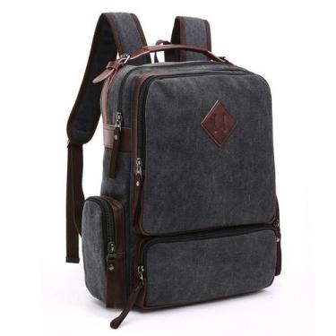 Imagem de Mochila de Lona Masculina com Partes em Couro Legítimo e Compartimento