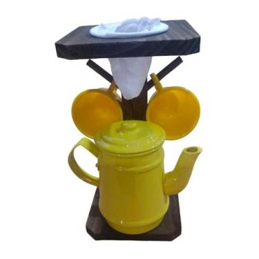 Imagem de Conjunto Café com Bule de Alumínio e Suporte Rústico - Amarelo - VihLu