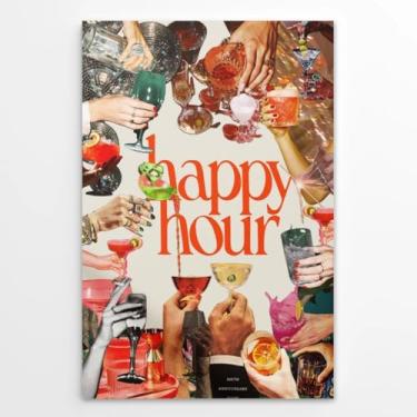Imagem de Pôster em tela vintage de coquetel moderno Happy Hour colorido arte de parede estilo colagem retrô impressão de pintura para quarto festa sala de estar cozinha bar carrinho decoração lounge 30,5 x