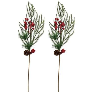 Imagem de Jogo 2 Galhos Natal Folhagens Mix Rústico Berries e Pinha 88cm - Magiz