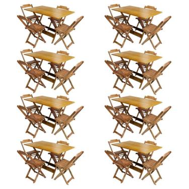 Imagem de Kit 8 Jogos De Mesa Com 4 Cadeiras De Madeira Dobravel 120x70 Ideal Para Bar E Restaurante - Castanho