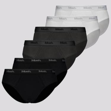 Imagem de Kit 6 Cuecas Algodão Slip Mash Preta, Branca e Cinza, G