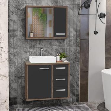 Imagem de Gabinete para Banheiro com Tampo de Vidro Cuba de Sobrepor e Espelheir