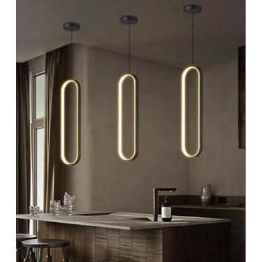 Imagem de dolria Lustre de anel moderno LED regulável para sala de estar, cozinha, ilha, escadas, preto