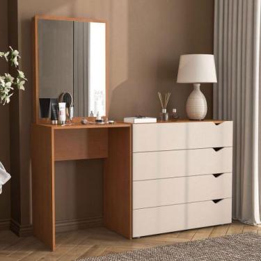 Imagem de Cômoda Porto 4 Gavetas com Espelho Creme/Freijó - Politorno, Bege