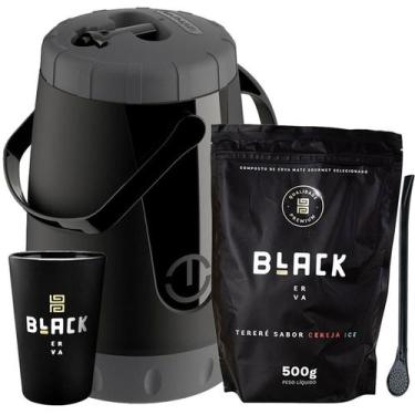 Imagem de Kit Tereré Black Erva Garrafa Lisa Cuia E Erva Cereja Ice