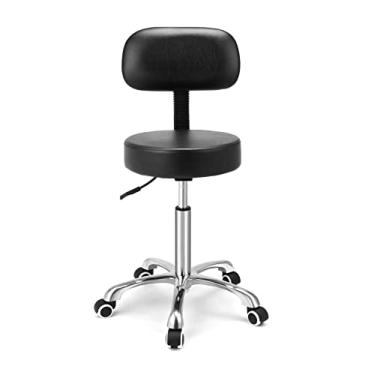 Imagem de Kaleurrier Banqueta giratória, ajustável, resistente, para cabeleireiro, salão de beleza, barbeiro, escritório, uso doméstico, cozinha, com rodas e encosto (preto)