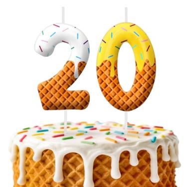 Imagem de Velas de aniversário de sorvete, decoração de topo de bolo de 6 cm, número 20 velas, decorações de aniversário, decorações de bolo de festa de aniversário, suprimentos de festa
