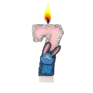 Imagem de Velas com número de aniversário, vela rosa e azul com glitter para bolo, decoração de topo de bolo de feliz aniversário (número 7)