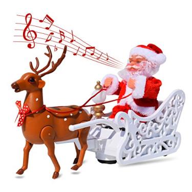 Imagem de PUPPY GO Brinquedo de trenó de alce de boneca de Papai Noel, carrinho de puxar de carro elétrico universal de Natal 2024 com música, corrida, caminhada, rena, cantando, presentes de decoração de Natal