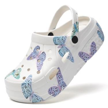 Imagem de YUKTOPA Tamancos de plataforma femininos para jardim, leves, macios, EVA, sem cadarço, à prova d'água, antiderrapante, praia, piscina, sandálias aquáticas, Branco, 34