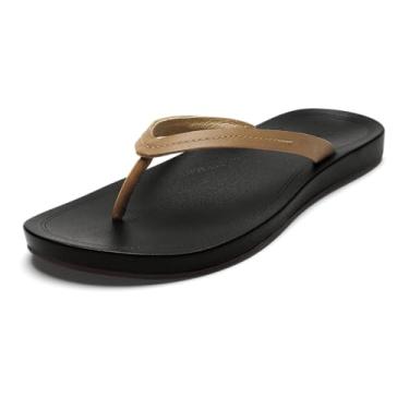 Imagem de OLUKAI Lalahi Sandálias femininas de praia de couro, chinelos casuais para o dia a dia, arco leve e de suporte, design limpo e conforto macio, Bronzeado/pedra vulcânica, 7