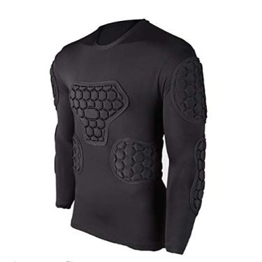 Imagem de Qike Camisa masculina de compressão acolchoada de manga comprida, conjunto de equipamentos de proteção de futebol, roupa de treino, para futebol, rúgbi, basquete, paintball, camisa protetora de nervuras
