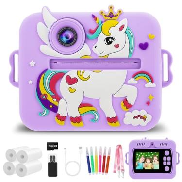 Imagem de Câmera Infantil, Portátil Digital, Impressora Instantânea de Sem Tinta, com 32GB Cartão,Papel Fotográfico, Canetas Coloridas, Vídeo HD, Brinquedos Meninas Meninos com Crianças de 3 a 14 Anos